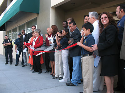 Students and administrators cut the ribbon opening Integrity Charter School