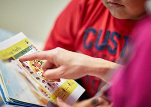 Pre-teen child learns about healthy eating