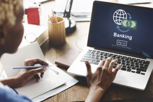 A woman does online banking