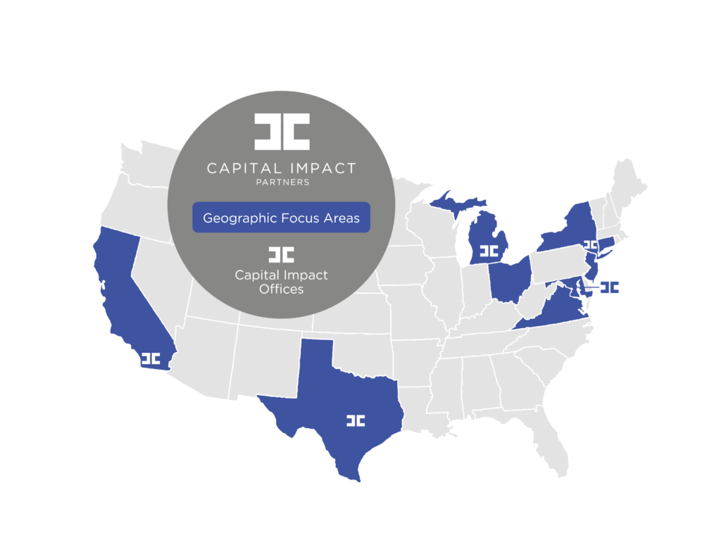 Map illustrating areas of focus for Capital Impact Partners