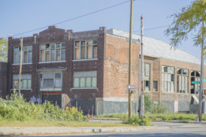 A boarded up apartment building in Detroit