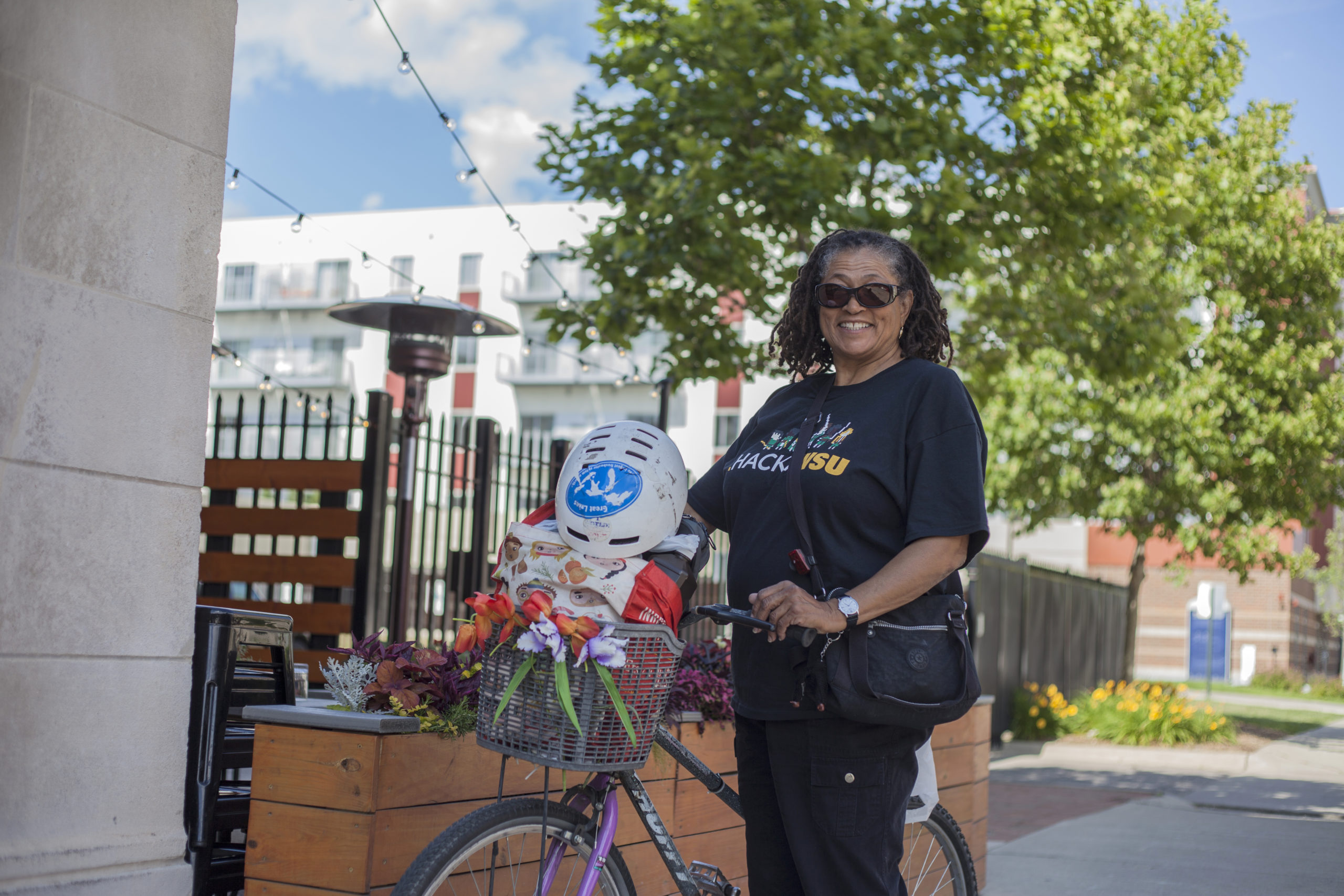 Detroit resident riding her bike through the city