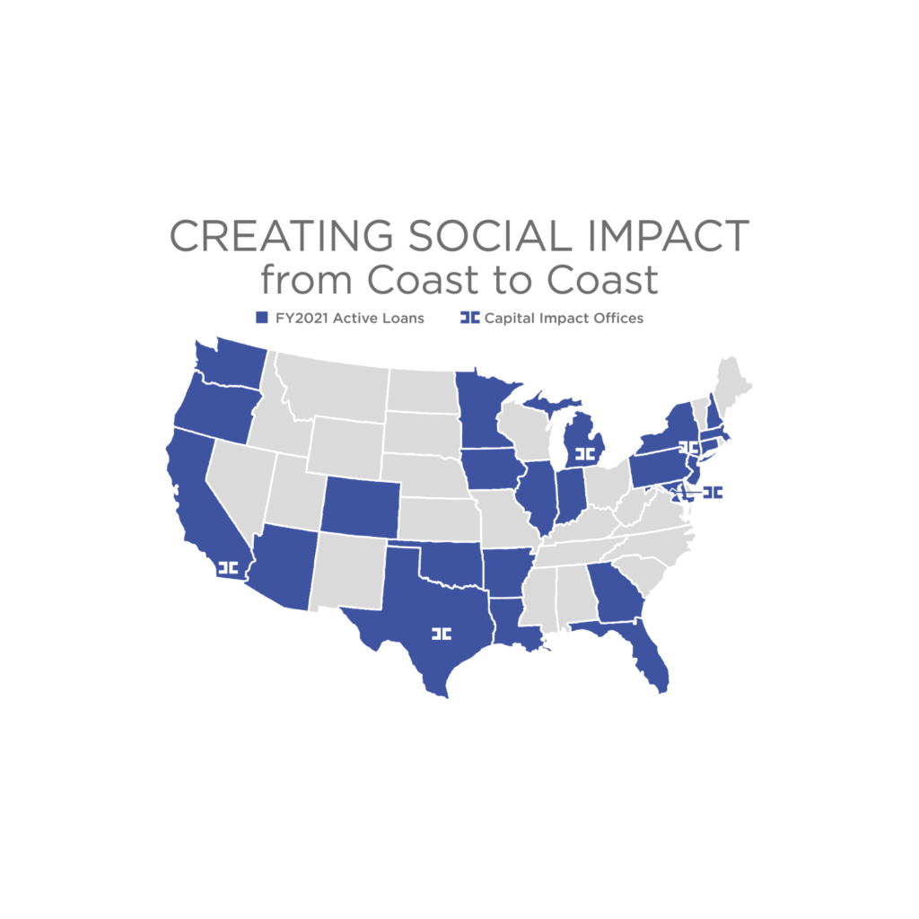 U.S. map showing states with active portfolio loans for Capital Impact