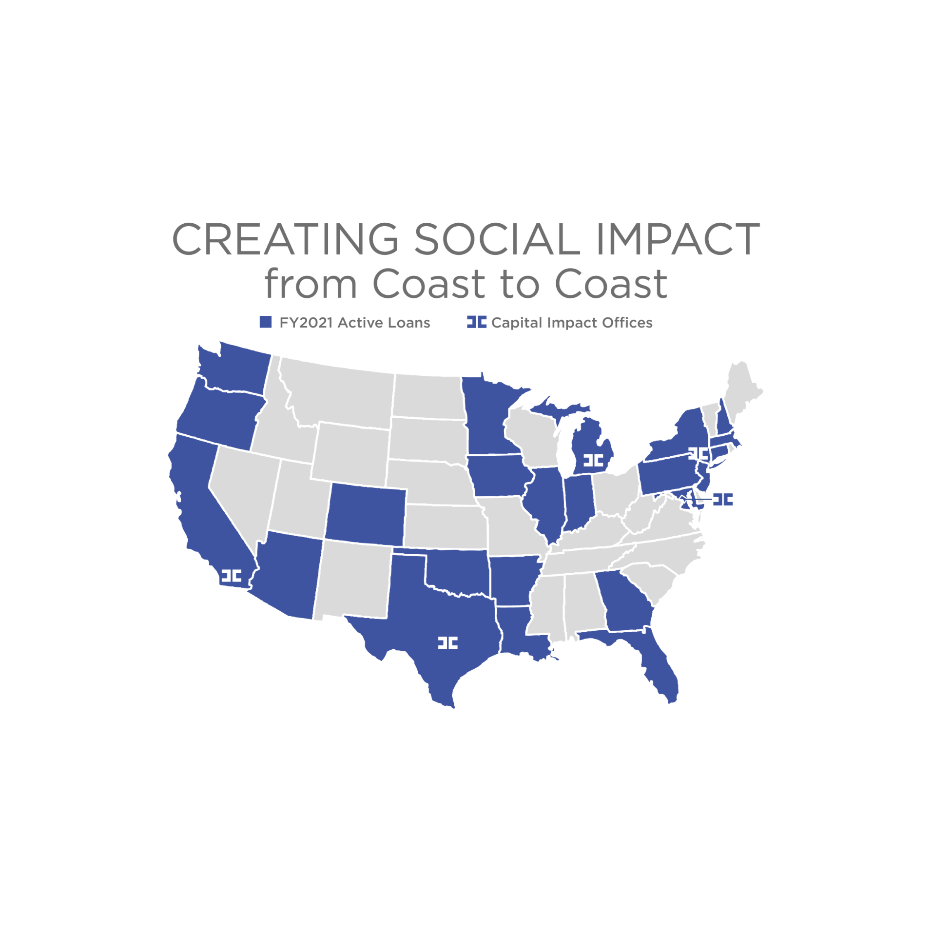 U.S. map showing states with active portfolio loans for Capital Impact