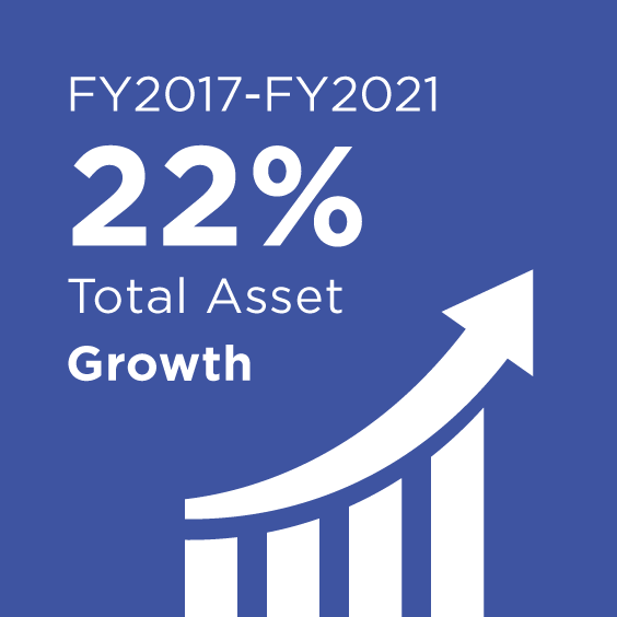 Graphic illustrating 54% FY14-FY18 Unrestricted Net Asset Growth