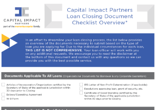 Preview of "Capital Impact Partners Loan Closing Checklist" (PDF)
