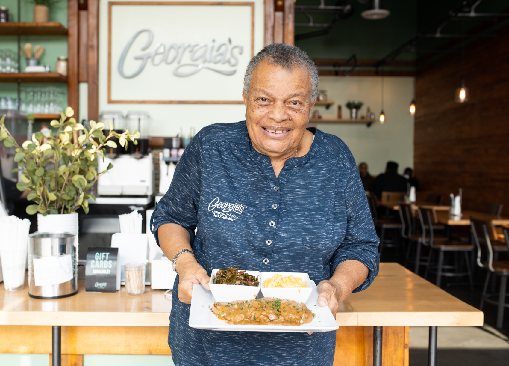 Gretchen Shoemaker, co-owner of Georgia's restaurant in Anaheim and Long Beach. Her business was turned down by banks, but CDC Small Business Finance helped these entrepreneurs open their new location in Long Beach.