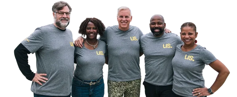 Members from the leadership team gather together. From left to right: Brian McEvoy, Kim Dorsett, Matt Wehland, Ellis Carr, and Natalie Nickens Gunn