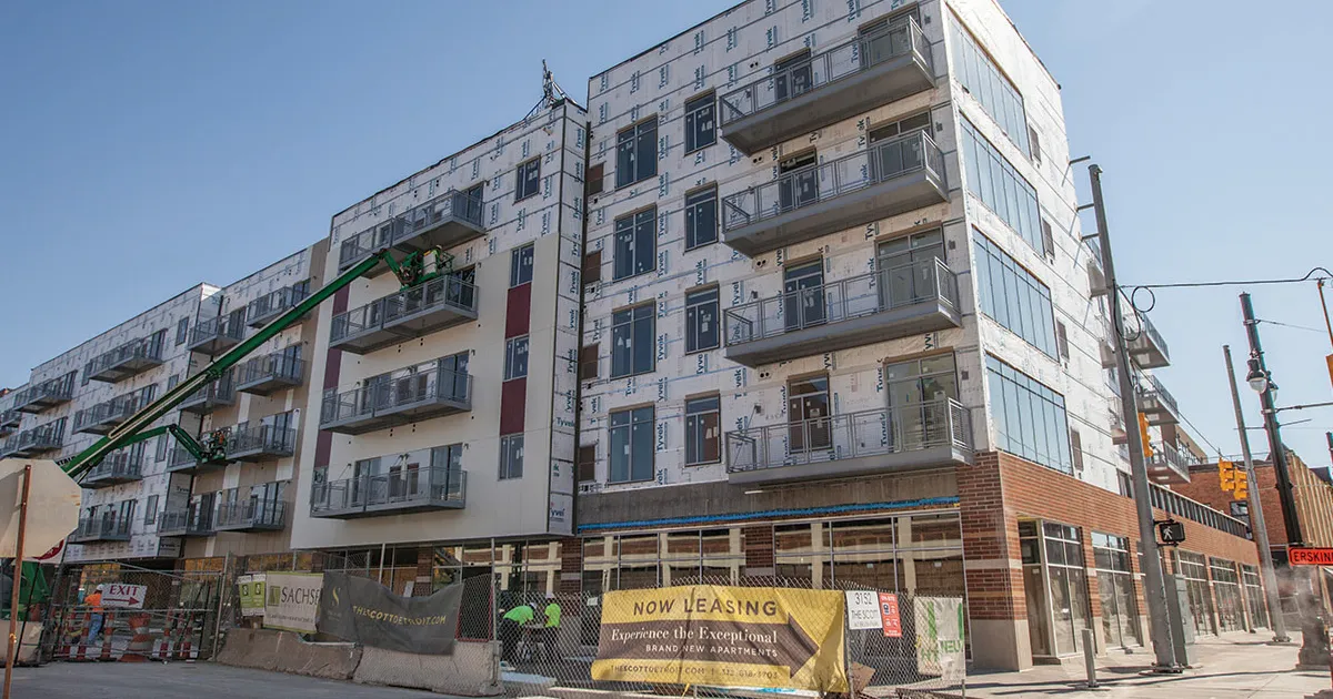 Construction of a large mixed-use project in Detroit.