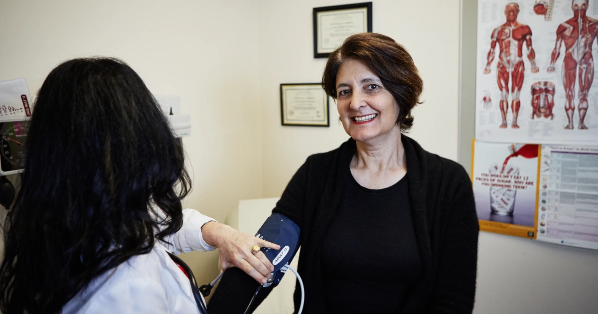 Dr. Judy Anderson, a doctor with the South of Market Health Center, provides patient care. The South Market Health Center provides affordable health care to the San Francisco community.