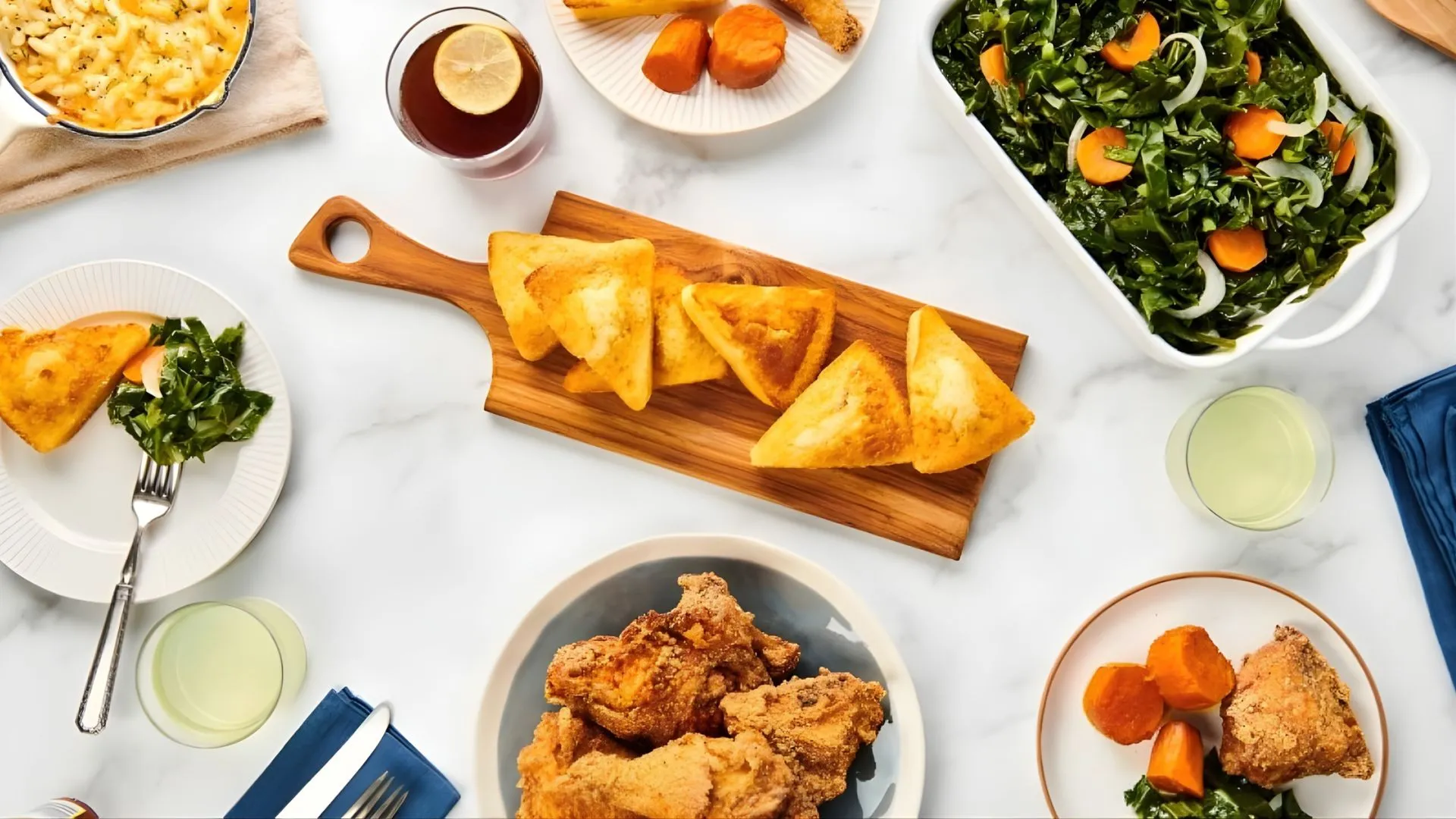 An overhead view of Cornbread Farm to Soul’s signature dishes representing the restaurant’s farm-to-table approach and the small business growth made possible through mezzanine debt and community development financing. That is flexible capital for entrepreneurs that supports sustainable growth.