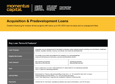 Download "Momentus Capital Acquisition & Predevelopment Loans" Fact Sheet (PDF)