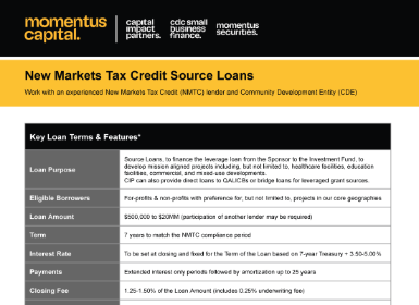 Download "Momentus Capital New Markets Tax Credit Source Loans" Fact Sheet (PDF)