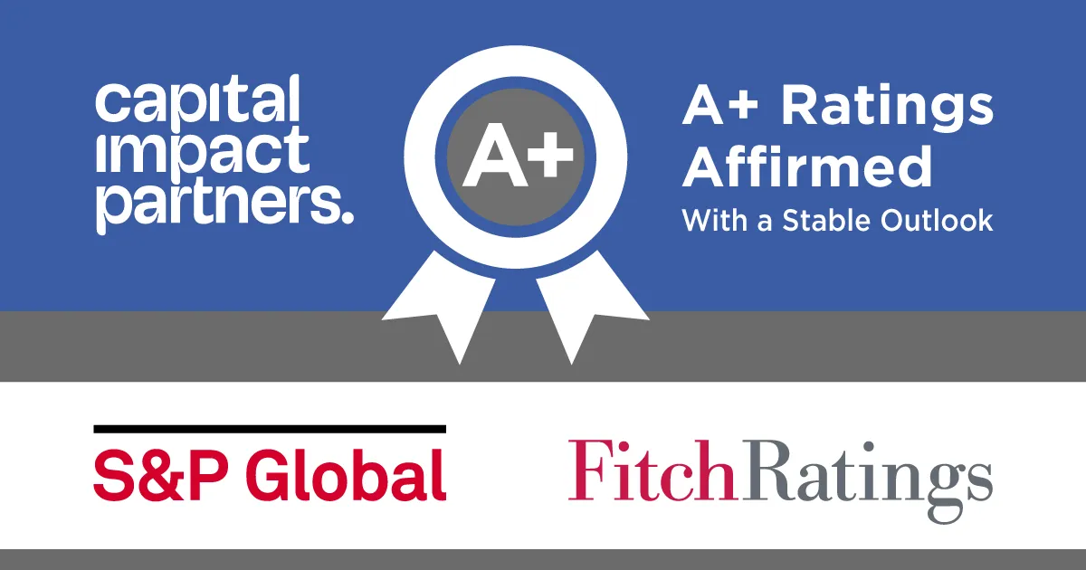 Logos of Capital Impact Partners, Fitch Ratings, and S&P Global with an A+ rating badge.